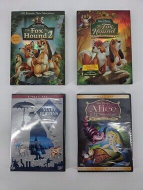 4 Disney Dvd Bundle, Fox And The Hound 1 +  2, Mary Poppins, Alice In Wonderland